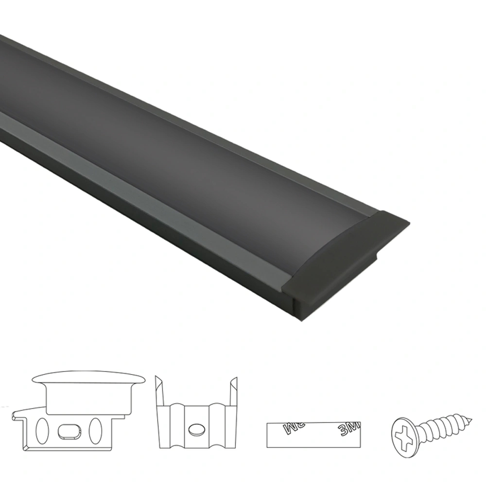 Aluminium ledstrip profiel zwart inbouw 3m - breed en laag - compleet met afdekkap