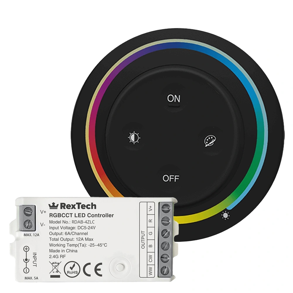 Draadloze touch wanddimmer RGBWW zwart - compleet