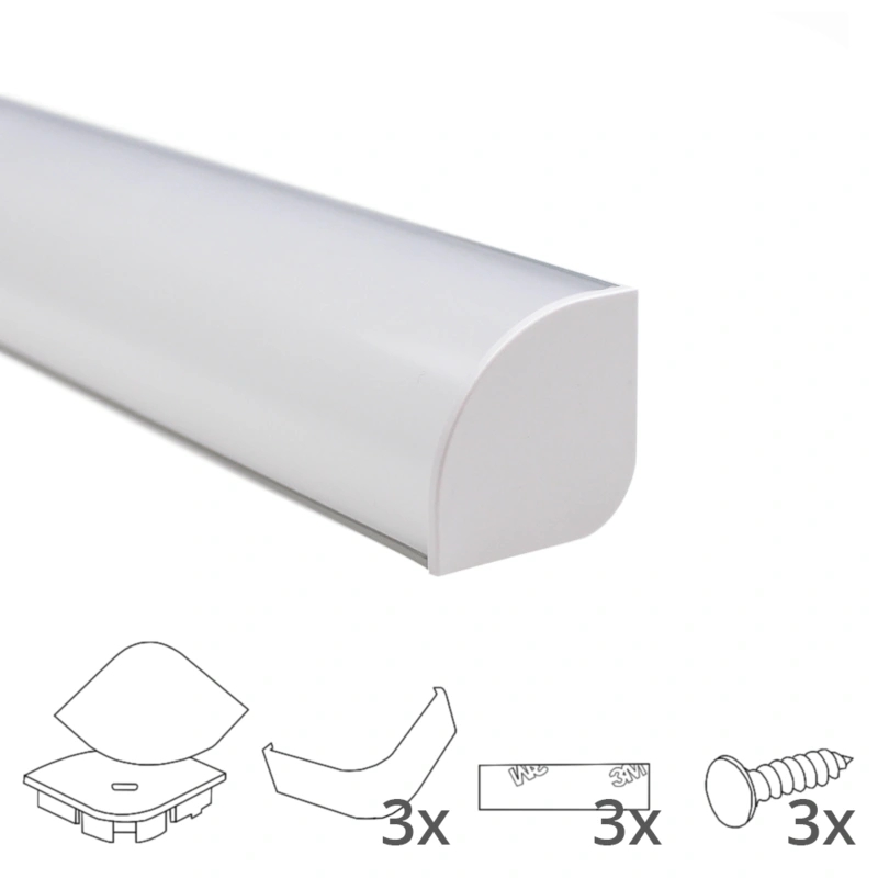 Ledstrip profiel hoek breed rond model compleet inclusief afdekkap 1,5m