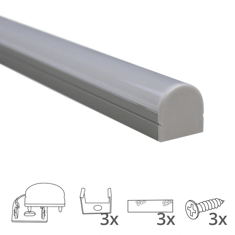 Ledstrip profiel opbouw breed model - compleet met ronde afdekkap 1,5 meter