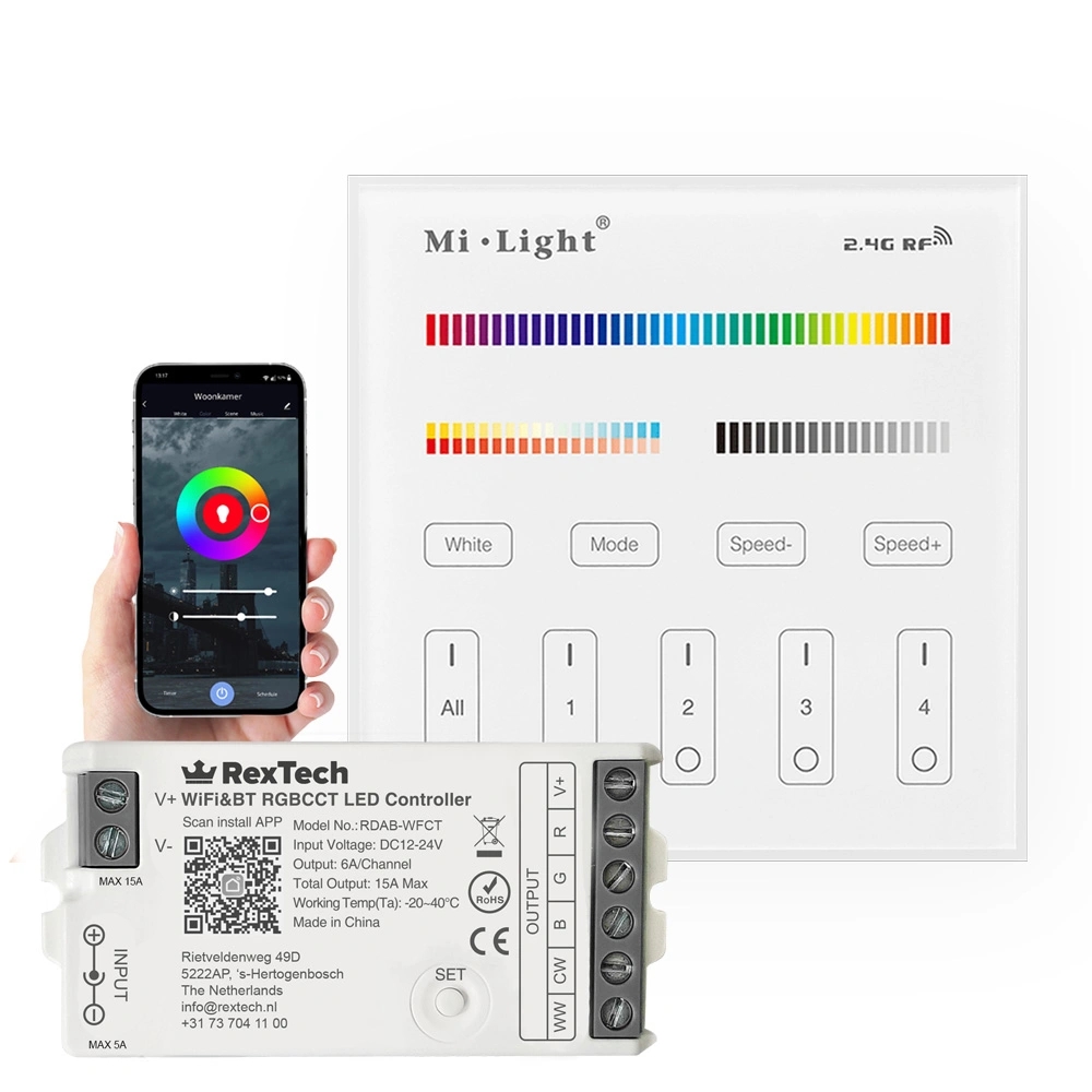 Milight touch wandpaneel & wifi controller voor RGBWW led strips 230v - complete set