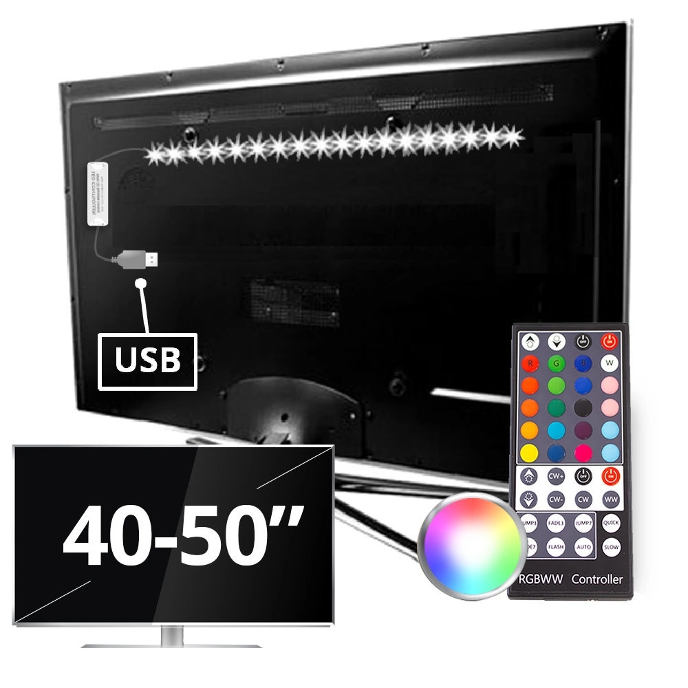 Tv backlight set met 1 RGBWW ledstrip voor tv's 40-50 inch
