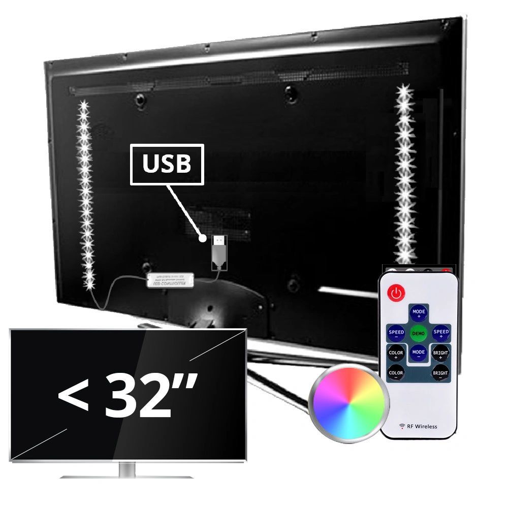 Tv led strip set met 2 RGB strips voor tv's tot 32 inch