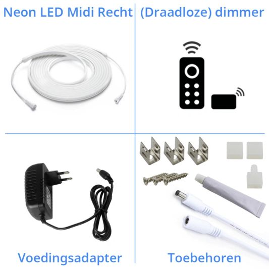 3 meter Neon LED Flex Midi recht Warm Wit - complete set neon verlichting