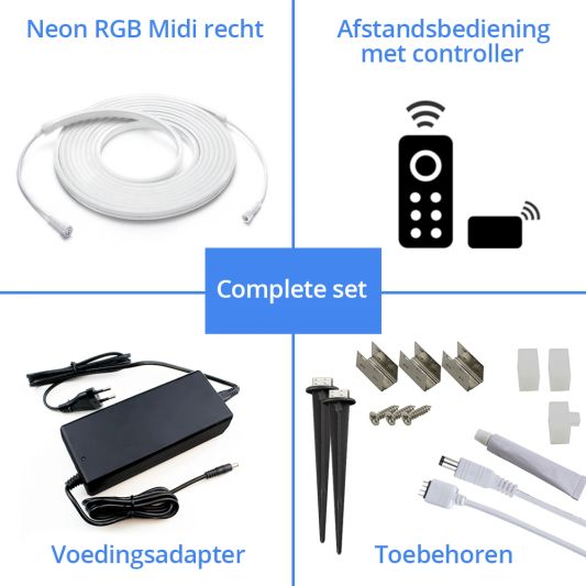 5 meter RGB Neon LED flex Midi Recht - complete set neon verlichting met grondspiezen