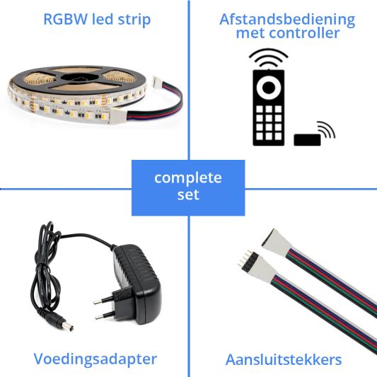 1 meter RGBW led strip complete set - Pro 96 leds per meter - Multicolor met Helder wit