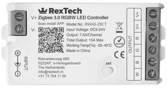 10 meter complete set RGBW led strip met Zigbee controller