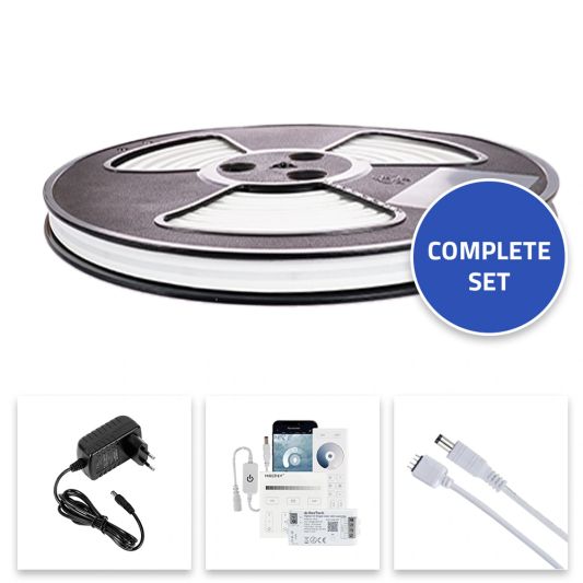 10 meter Neon LED flex Midi Recht Warm Wit - complete set neon verlichting met grondspiezen