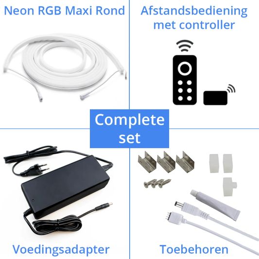 10 meter RGB Neon LED flex Maxi rond - complete set neon verlichting