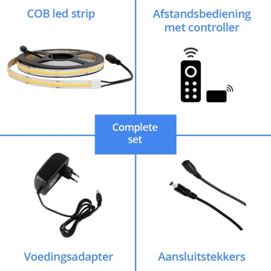 12 meter Helder Wit led strip COB met 504 leds per meter - complete set