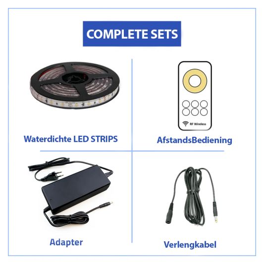 15 meter Warm Witte led strip voor buiten complete set