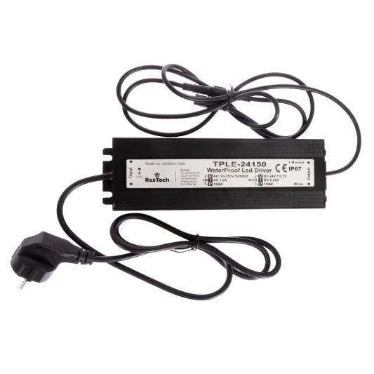 150 Watt - 24V / 6.25A waterdichte adapter voor led strips