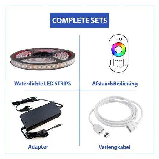 16 meter RGB led strip voor buiten complete set