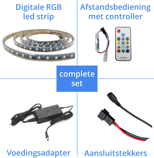 10 meter WS2811 digitale RGB led strip set - Premium