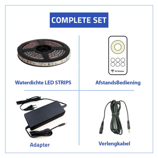 2 meter Helder Wit led strip voor buiten complete set