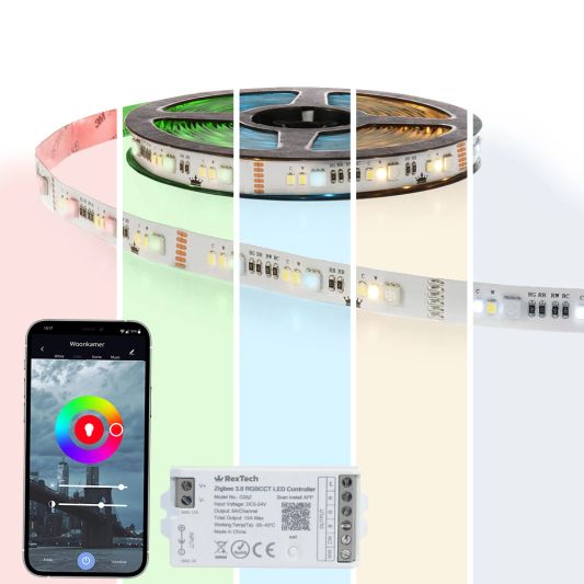 20 meter complete set RGBWW led strip met Zigbee controller