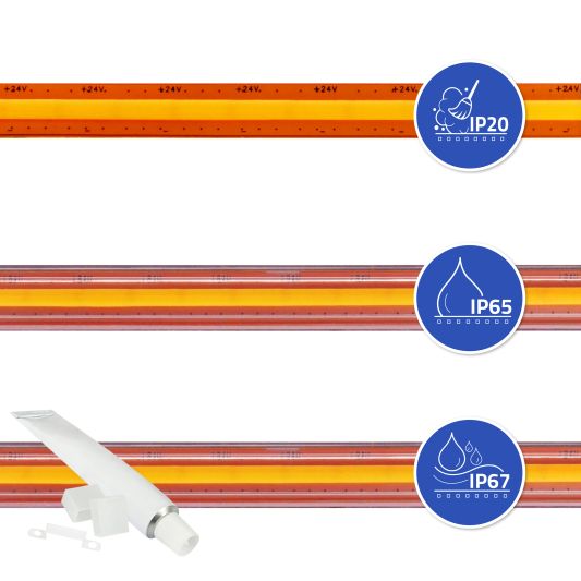 3 meter Warm Wit led strip COB met 600 leds per meter - complete set