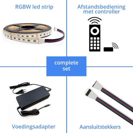 30 meter RGBW led strip complete set - Pro 96 leds per meter - Multicolor met Warm wit