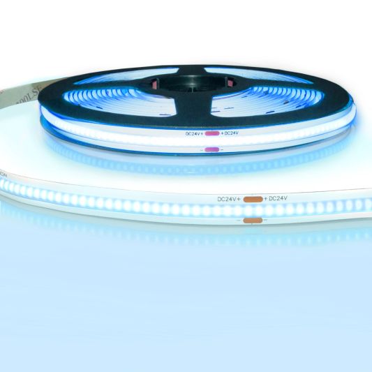 5 meter gekleurde COB led strip IP20 24V - Blauwe kleur - 384 leds p/m