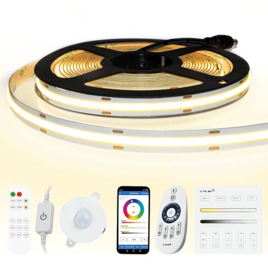 5 meter Warm Wit led strip COB met 504 leds per meter - complete set