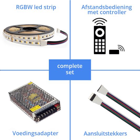 50 meter RGBW led strip complete set - Pro 96 leds per meter - Multicolor met Helder wit