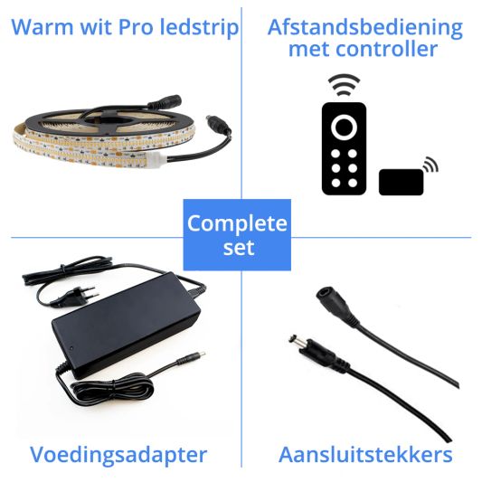 6 meter led strip Warm Wit Pro 420 - complete set