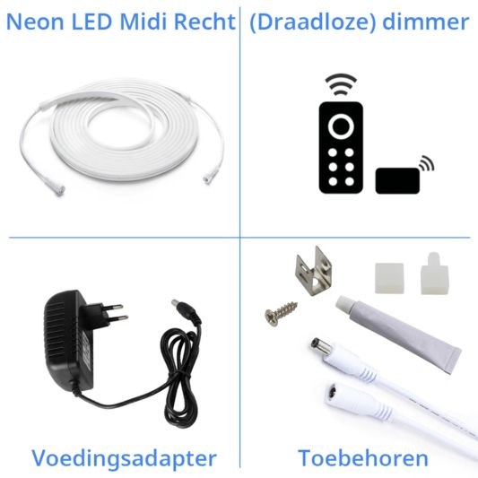 7 meter Neon LED Flex Midi recht Warm Wit - complete set neon verlichting