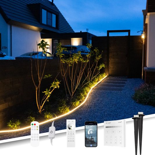 7 meter Neon LED flex Midi Recht Warm Wit - complete set neon verlichting met grondspiezen