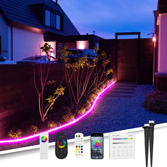 8 meter RGB Neon LED flex Midi Recht - complete set neon verlichting met grondspiezen