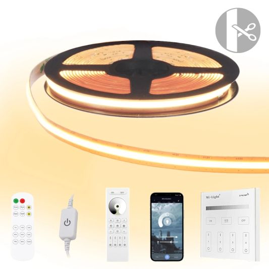 8 meter Warm Wit led strip COB met 600 leds per meter - complete set