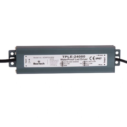 80 Watt - 24V / 3.3A waterdichte adapter voor led strips