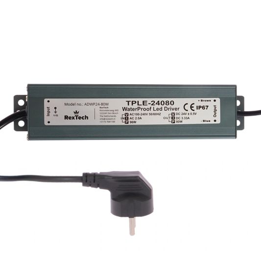 80 Watt - 24V / 3.3A waterdichte adapter voor led strips