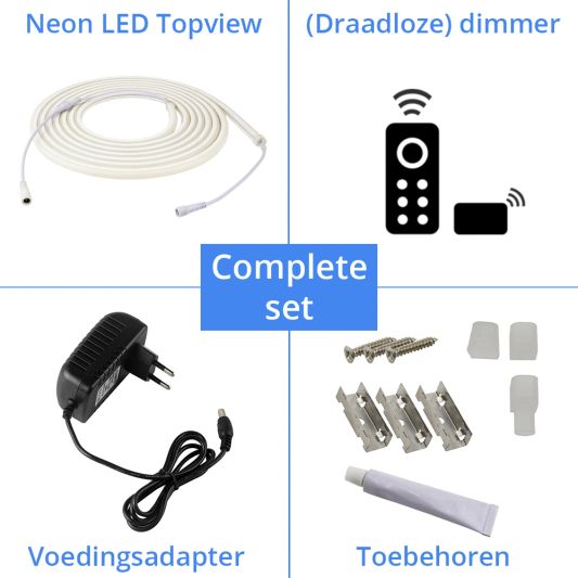 9 meter LED flex Warm Wit Midi Top View - complete set verlichting
