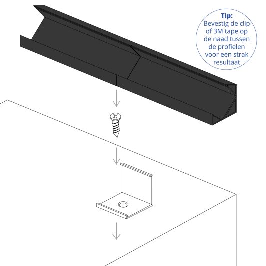 Aluminium ledstrip hoekprofiel zwart 3M breed - Compleet met afdekkap