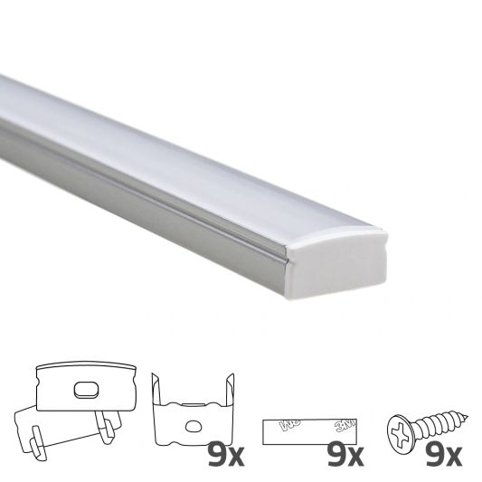 Aluminium ledstrip profiel opbouw 4M - 7 mm hoog - compleet met afdekkap