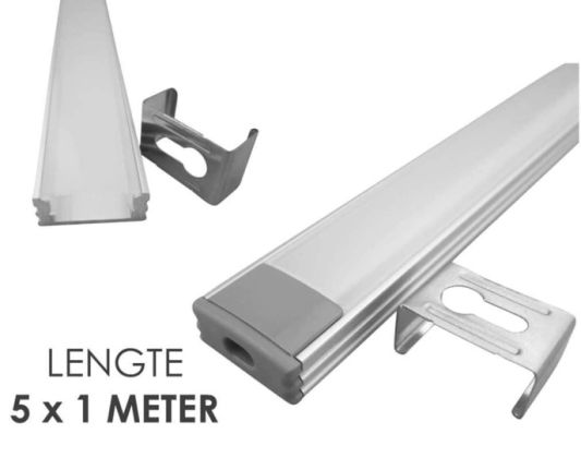 Aluminium ledstrip profiel opbouw 5M - 8 mm laag - compleet met afdekkap