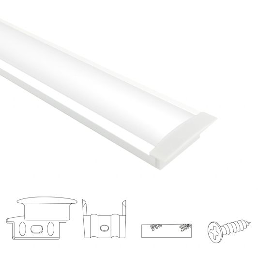 Aluminium ledstrip profiel wit inbouw 3M - breed en laag - compleet met afdekkap