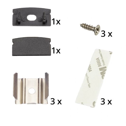 Aluminium ledstrip profiel zwart opbouw 1M - 7 mm hoog - compleet met afdekkap