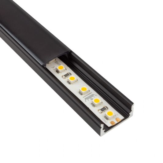 Aluminium ledstrip profiel zwart opbouw 2M - 7 mm hoog - compleet met afdekkap