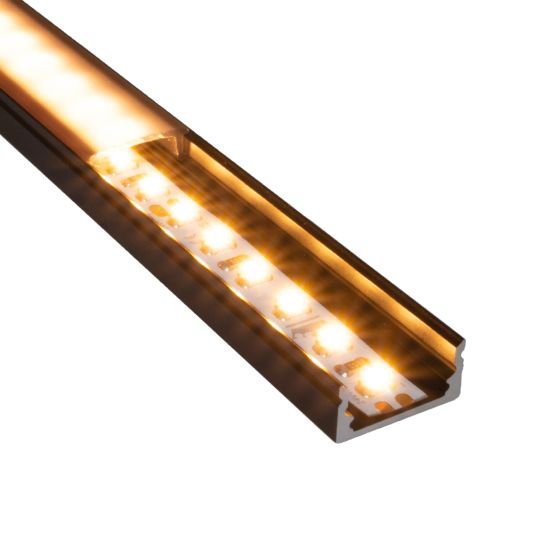 Aluminium ledstrip profiel zwart opbouw 2M - 7 mm hoog - compleet met afdekkap