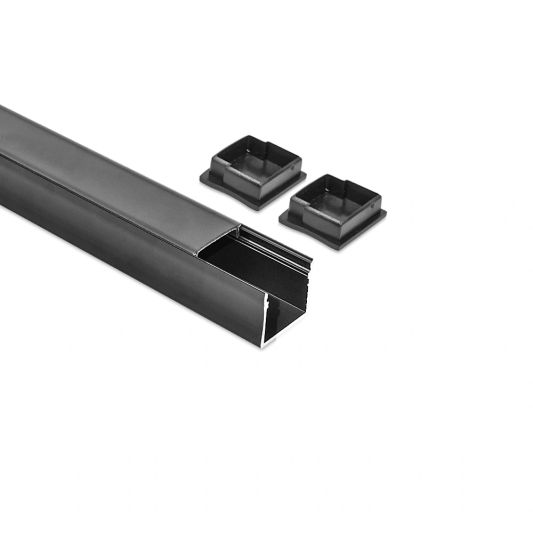 Aluminium ledstrip profiel zwart opbouw 2M - breed en hoog - compleet met afdekkap