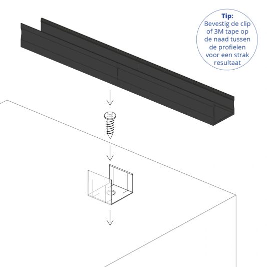 Aluminium ledstrip profiel zwart opbouw 2M - 15 mm hoog - compleet met afdekkap