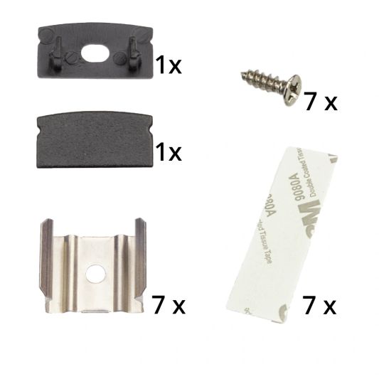 Aluminium ledstrip profiel zwart opbouw 4M - 7 mm hoog - compleet met afdekkap