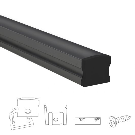 Aluminium ledstrip profiel zwart opbouw 4M - breed en hoog - compleet met afdekkap