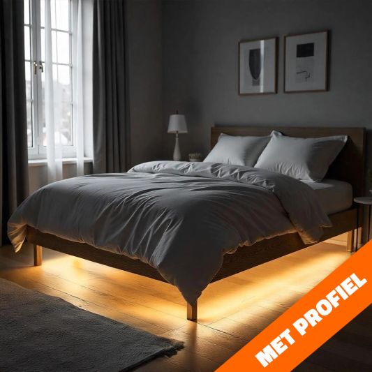 Bedverlichting 2 zijden complete set 2 meter LED strip warm wit met bewegingssensor en hoekprofiel