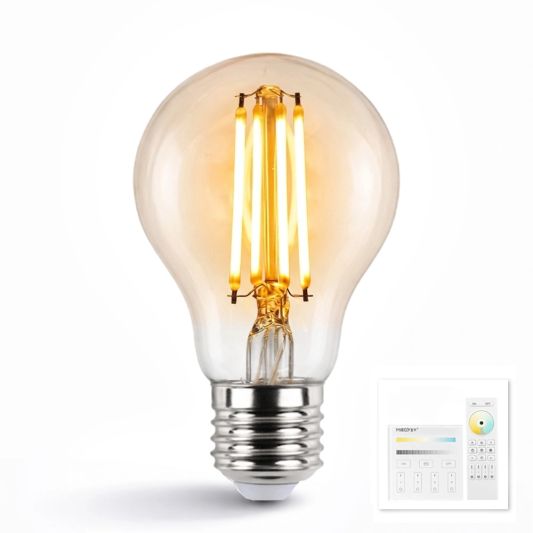 Dual White smart filament lamp van Milight 7W E27 fitting - Amberkleurig A60 model - Met afstandsbediening