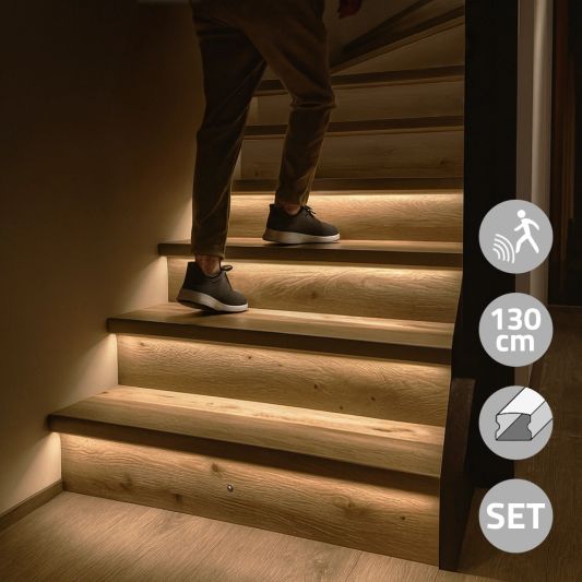Dynamische trapverlichting set Basic 130 cm met profiel