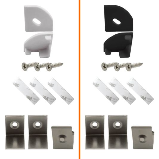 Eindkapjes en beugeltjes voor hoekprofiel slim line