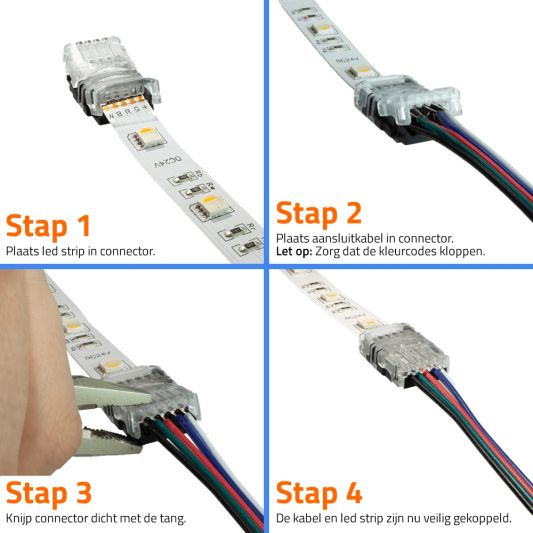 Koppelstuk tussen strip en kabel - RGBW premium en pro ledstrip IP20 - solderen niet nodig