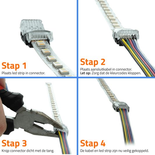 Koppelstuk tussen strip en kabel - RGBWW pro ledstrip IP20 - solderen niet nodig